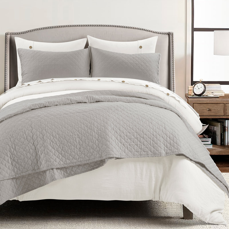 Lush Decor Belgian Flax Linen Blend Quilt Set, Gray, King/Cal. King Quilt + 2 Shams