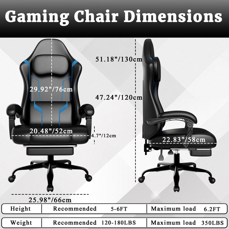Ergonomic Gaming Chair, Video Game Chair With Pocket Spring Cushion And Footrest, Height Adjustable Computer Chair With Swivel Seat And Headrest