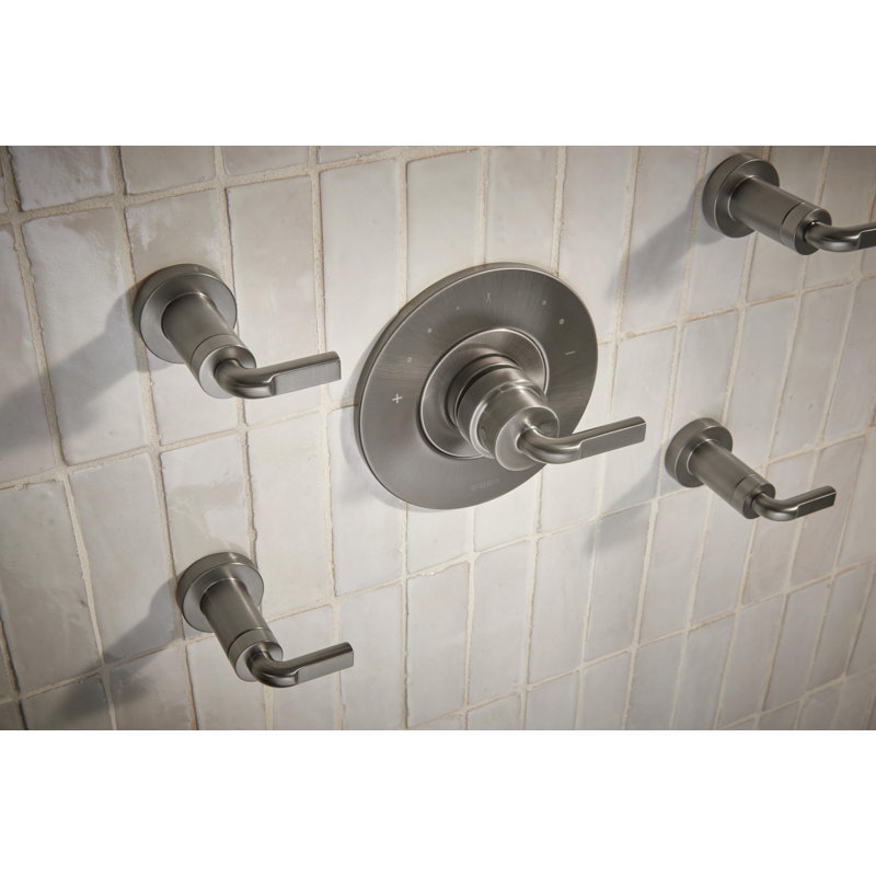 Litze Valve Trim with Handle and Mixing Cartridge, Luxe Steel, Notch Lever