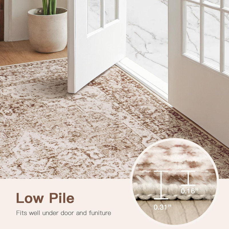 5'X7'Washable Vintage Boho Area Rug Soft Non-Slip Low Pile Large Area Rug for Office Living Room Beige Brown