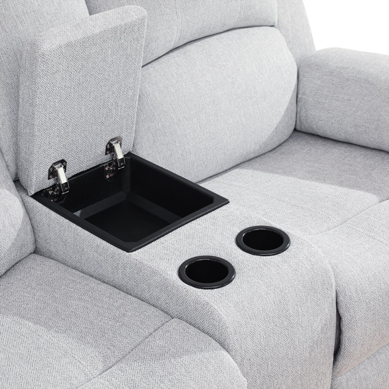 Double fauteuil inclinable manuel, causeuse rembourrée avec porte-gobelets, ligne, blanc, Lin blanc