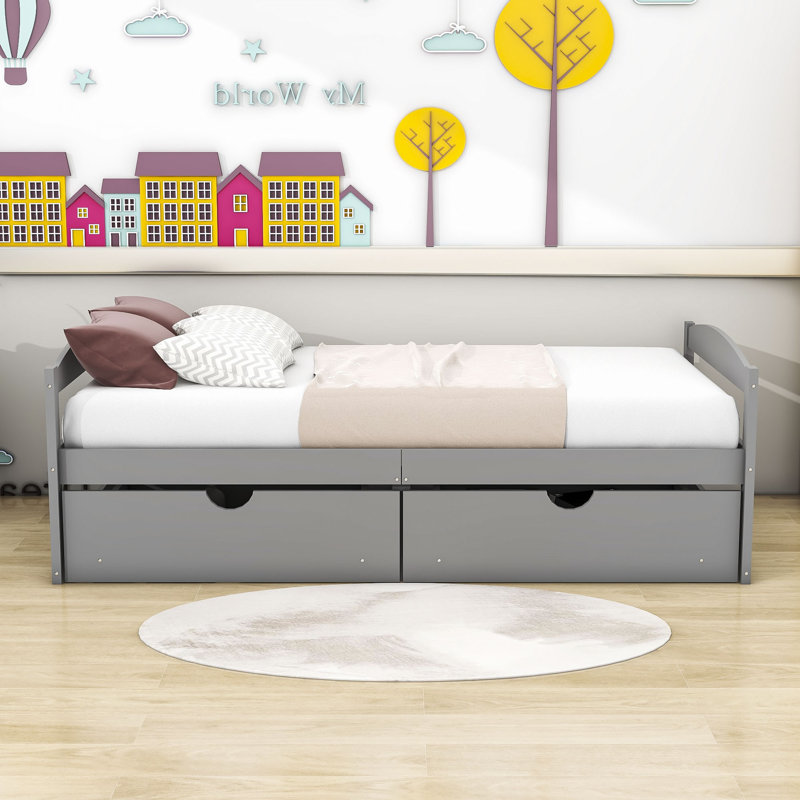 Lit plateforme simple avec 2 tiroirs Yolanthe, gris