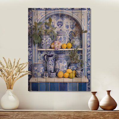 Motif méditerranéen de natures mortes, cuisine III, poterie bohème sur bois