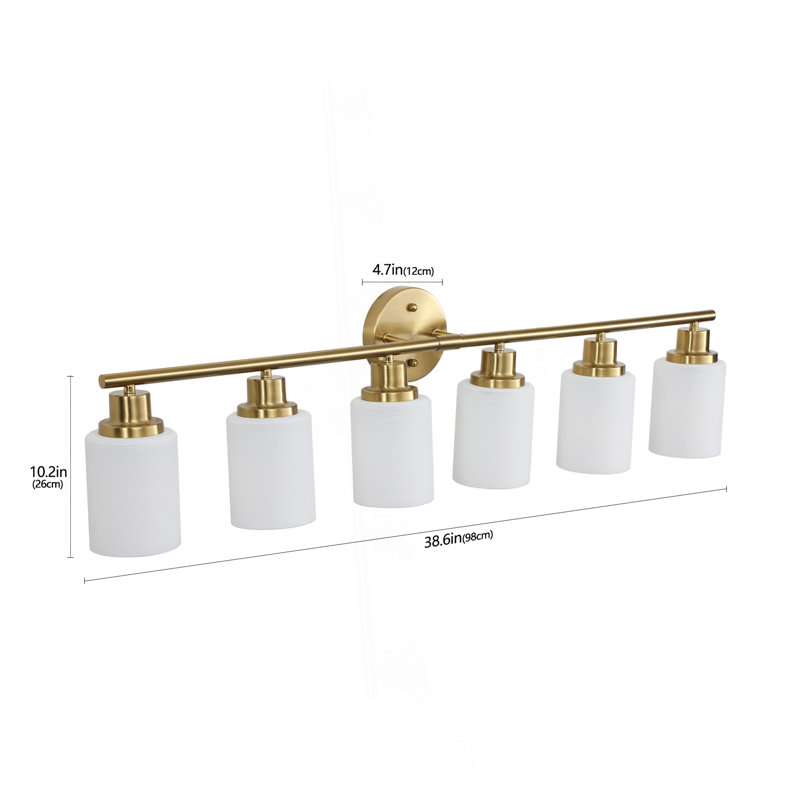 Miroir de salle de bain Modern, H 10,2 po x l 38,6 po x P 6,3 po, Doré, Six lumières