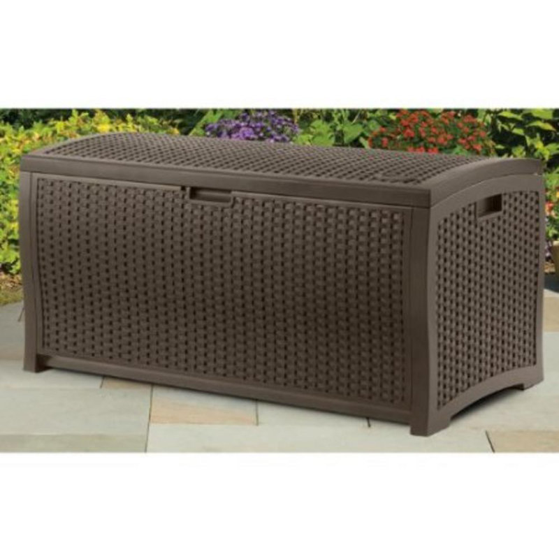 Coffre de terrasse en résine tressée avec couvercle verrouillable l 46 po x P 23,5 po Suncast, 73, Café