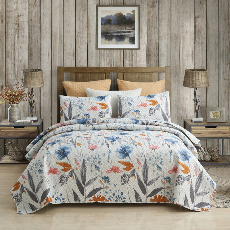 QSM0920210706 Garden Floral Quilt, King Quilt + 2 King Shams