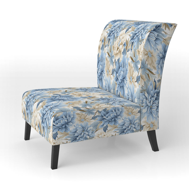 Fauteuil de chambre blanc et bleu damassé Breeze I - rembourré de style bohémien et éclectique