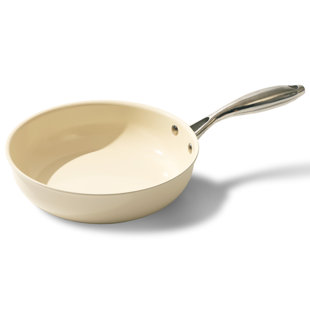 UUKRAVE Non Stick Frying Pan for Induction, Healthy Non Toxic Skillet, 8 Inches Ceramic Pan for Cooking, Stainless Steel Handle, Compatible with All Stoves Oven Safe, PFAS-Free, Cream
