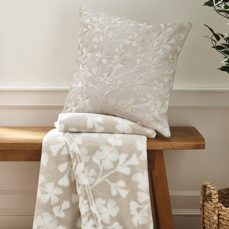 Brooke Floral Cosy Fleece Blanket Throw, Beige