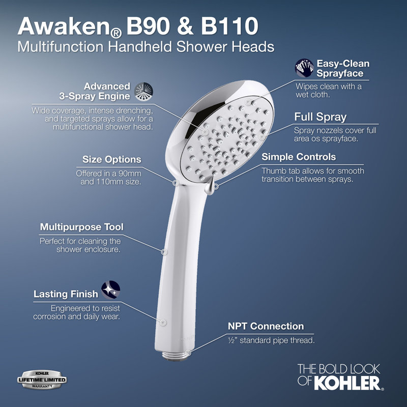 Pomme de douche à main standard Awaken, Chrome poli