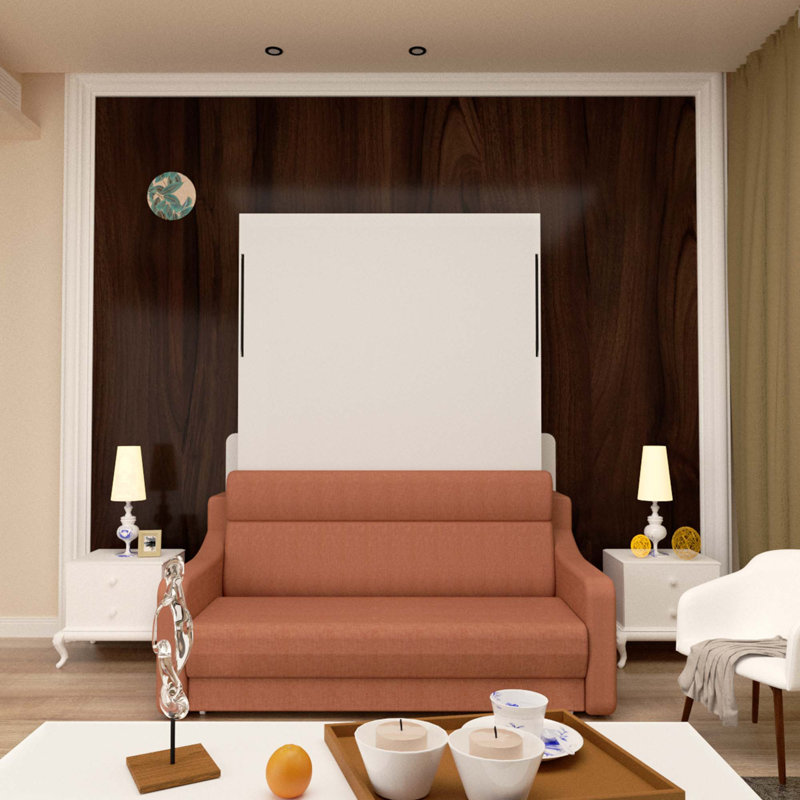Lit escamotable vertical avec canapé pour chambre à coucher ou lit mural blanc