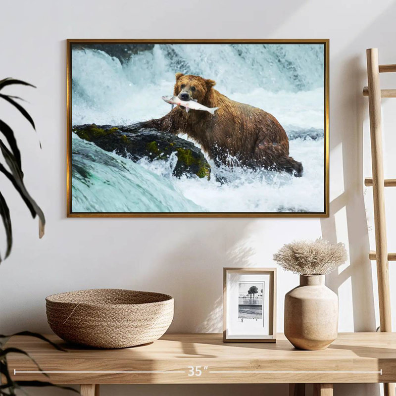 Pêche à l'ours simple, 25 po x 17 po, Cadre flottant doré