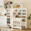 Garde-manger arqué, armoire arquée de 70 po de hauteur avec tablettes réglables et lumières à induction à 3 couleurs, armoires de cuisine, armoire avec portes de grange pour la cuisine ou le salon, blanc