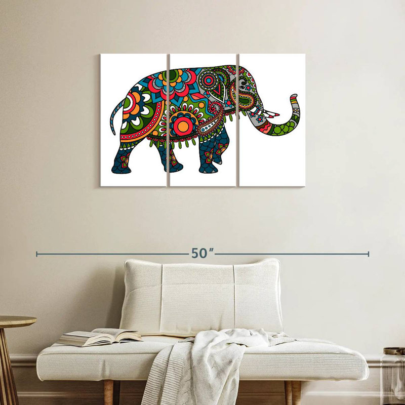 Brampt Floral Doodle Elephant, 24" H x 38" W