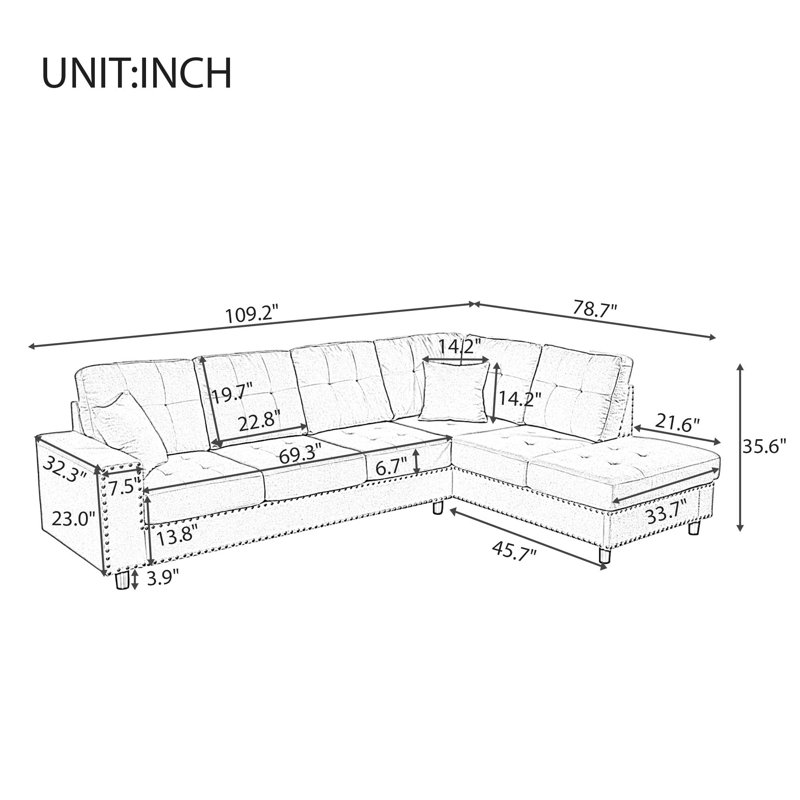 Comfortable L-shaped Modular Sofa with Removable Cushions and Pillows for Various Spaces, Gray Polyester