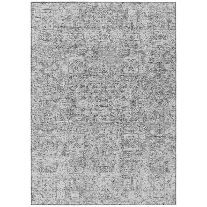 Tapis extérieur lavable floral gris argenté et gris anthracite 3 pi x 5 pi