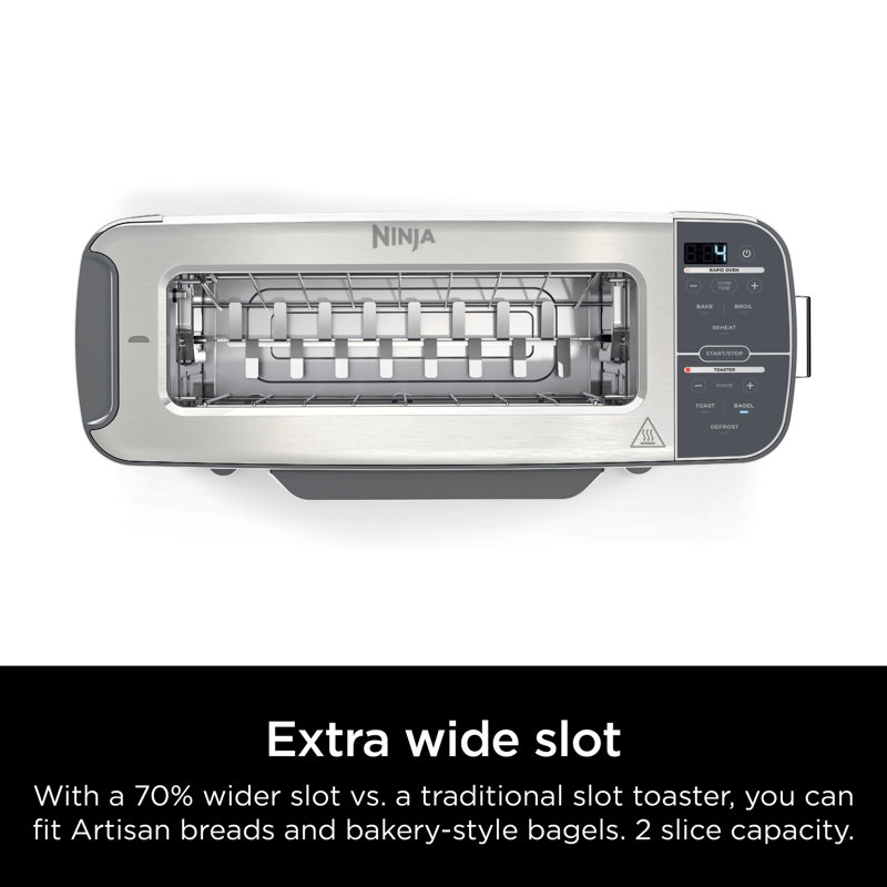 Ninja Ninja Foodi 2-in-1 Flip Toaster, 2-Slice Capacity, Compact Toaster Oven with Reheat and Defrost Functions, 1500 Watts, Stainless Steel