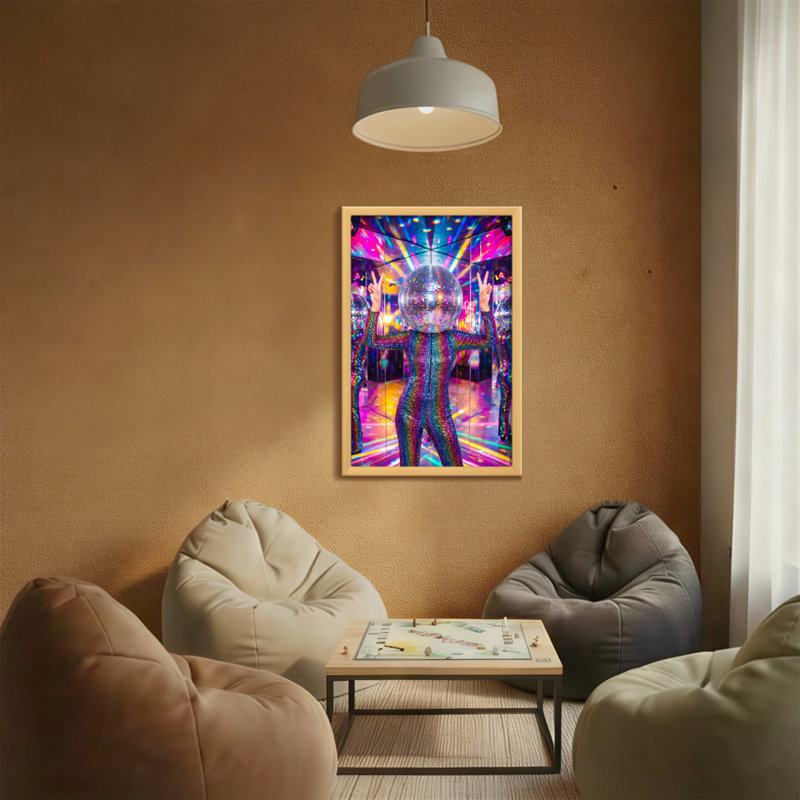 Motif abstrait de réflexion de miroir disco coloré, H 18 po x l 12 po