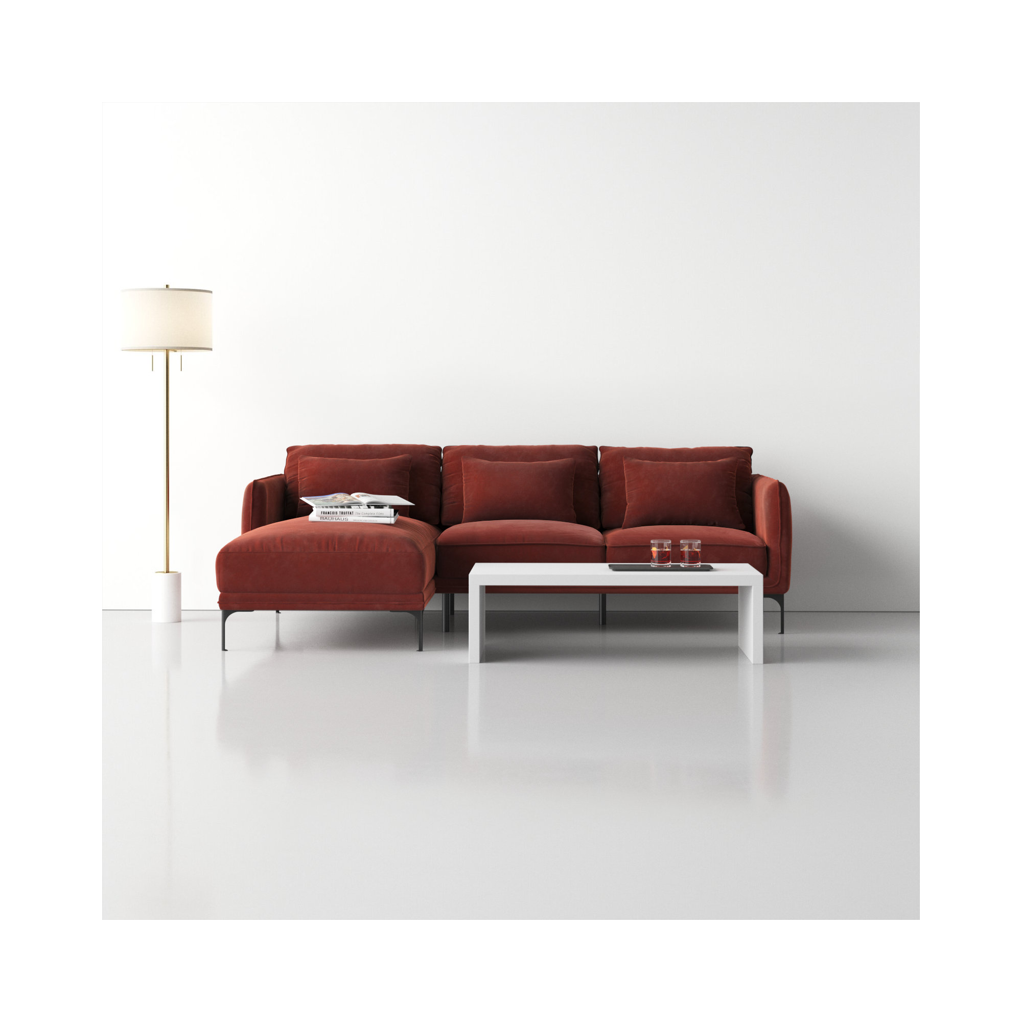 Rae Upholstered Chaise L-Sectional, Left Hand Facing, Cinnamon Cotton Blend