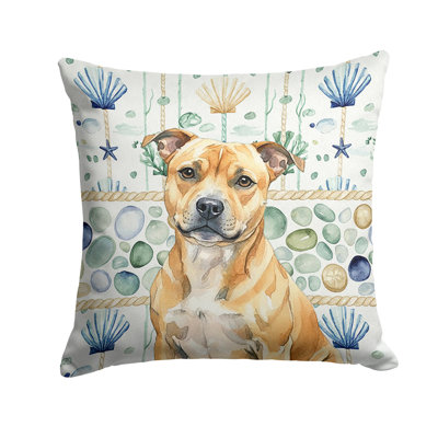 Fawn Staffordshire Bull Terrier Coastal Sea Glass Throw Pillow