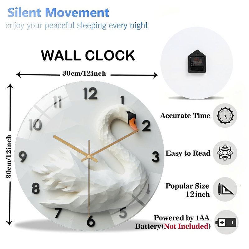 Horloge murale élégante 12 po Swan