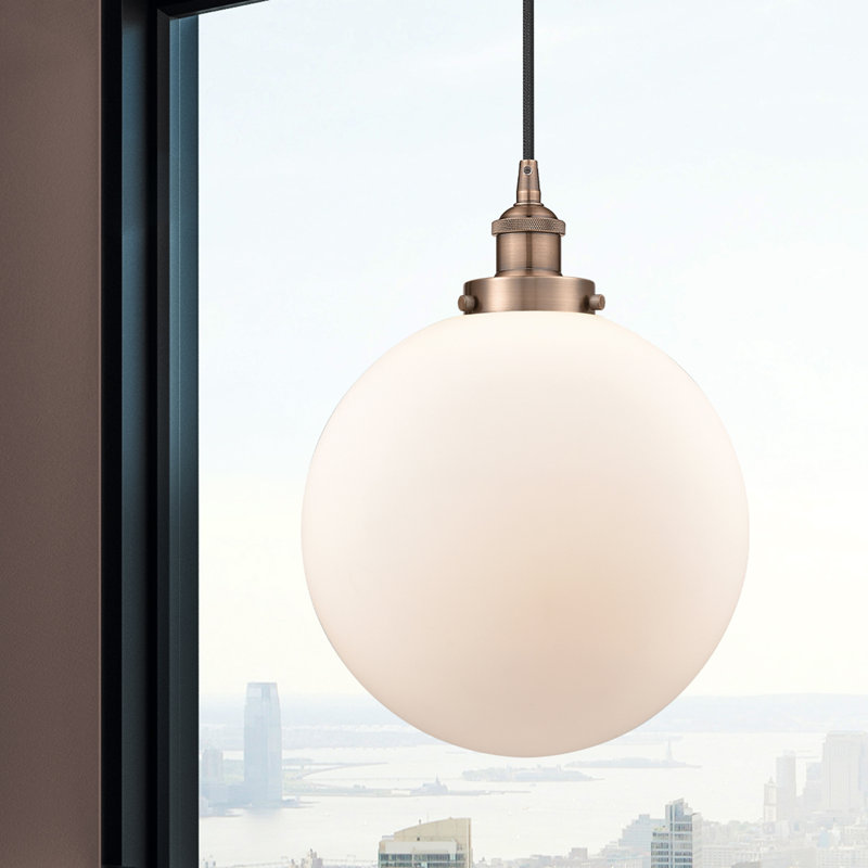 Frederick 1 - Light Single Globle Pendant, White, 15.5" H x 12" W x 12" D, Copper