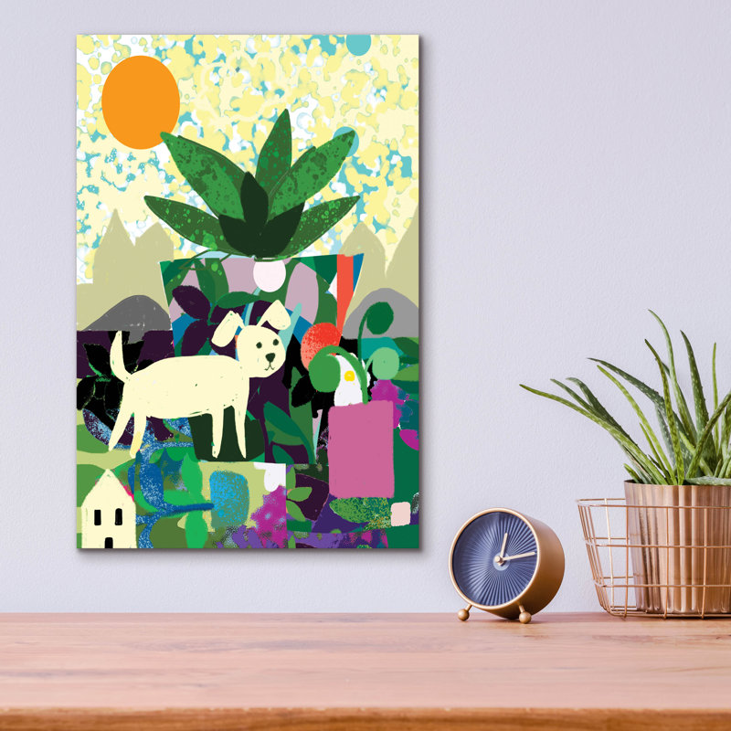 Art mural en verre «Collage with Dog and Plant» par Holly McGee, Red Barrel Studio®, ACR-47252, H 16 po x l 12 po x P 0,13 po