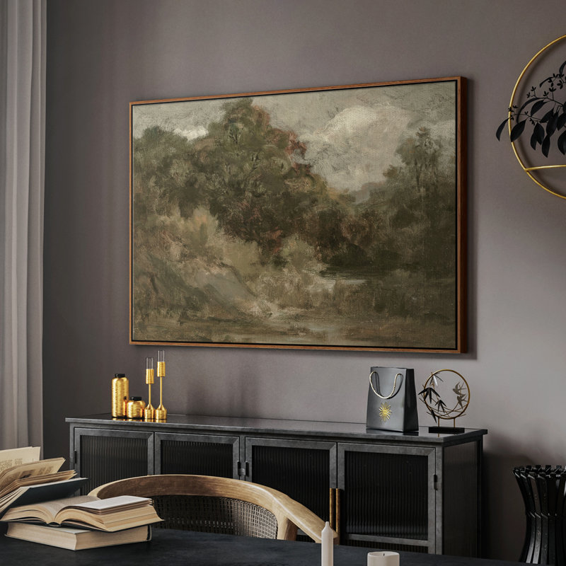 " Vintage Landscape -DCC ", Walnut Floater Framed Canvas, 27" H x 41" W x 2'' D