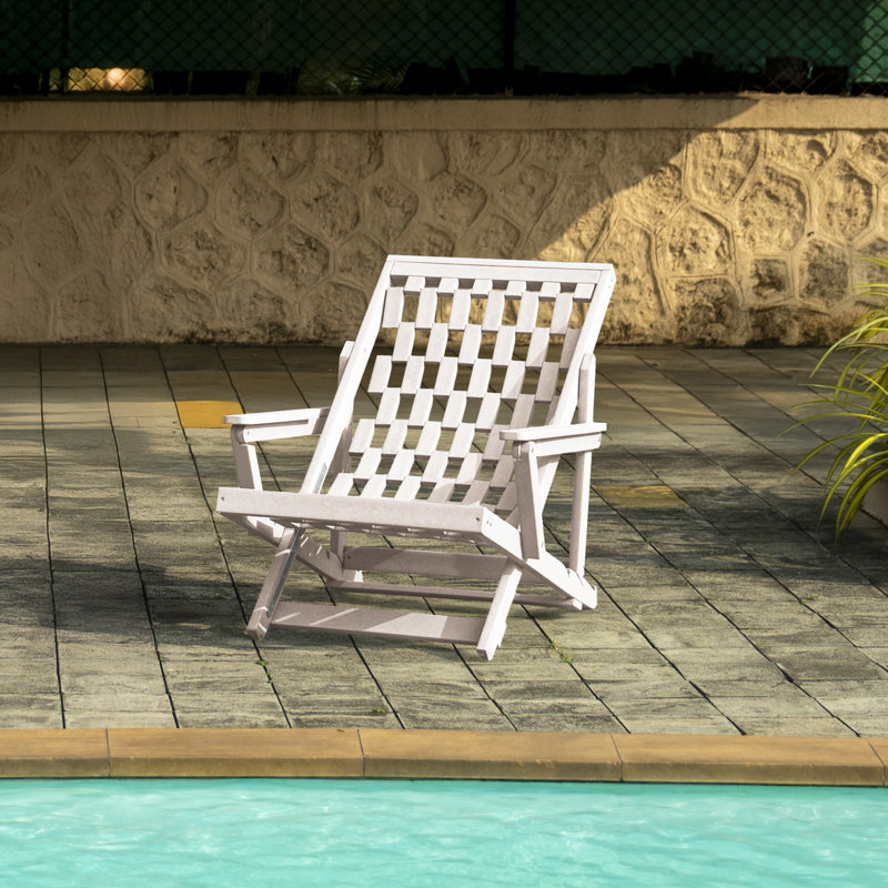 Pinecrest Fully Assembled All-Weather Outdoor Folding Lounge Chair and Table 3 Piece Set, Ivory