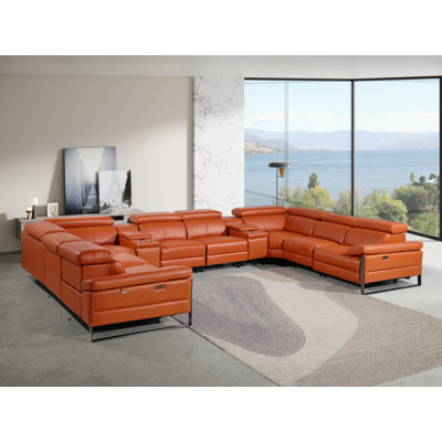 Canapé modulaire inclinable électrique en U 10 pièces avec 4 fauteuils inclinables et appuis-tête électriques en cuir italien