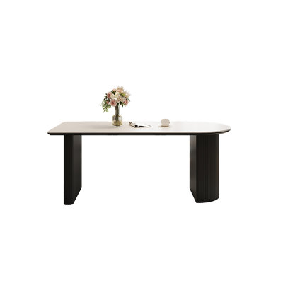 Table de salle à manger 70,87 "style français minimaliste en granit blanc et noir