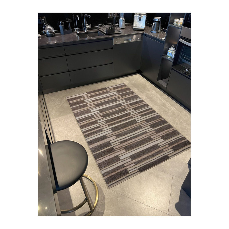 Tapis à rayures tissé coloré et lavable à la machine, Rectangle 4'7" x 6'7" Rug Pad Included