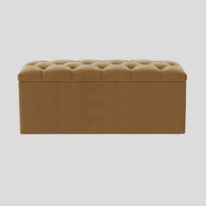  Luna Wide Chesterfield Velvet Rectangle Solid Color Standard Ottoman Box with Storage, Upholstered Deep Storage End of Bed Bench