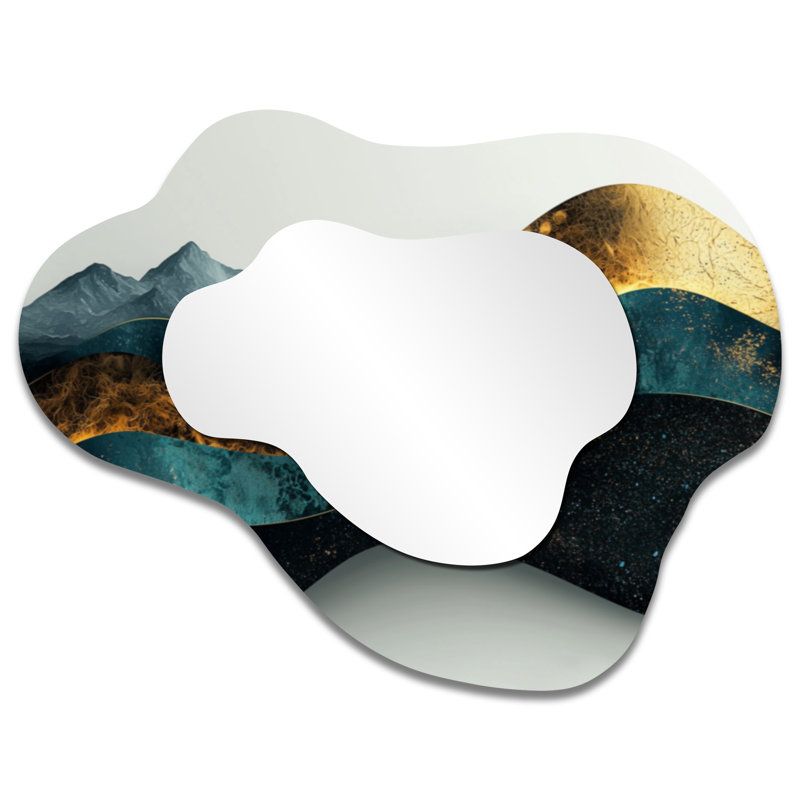 «Minimal Mountains Solitude Horizon», miroir décoratif asymétrique de paysage abstrait, miroir mural irrégulier moderne, imprimé sur métal