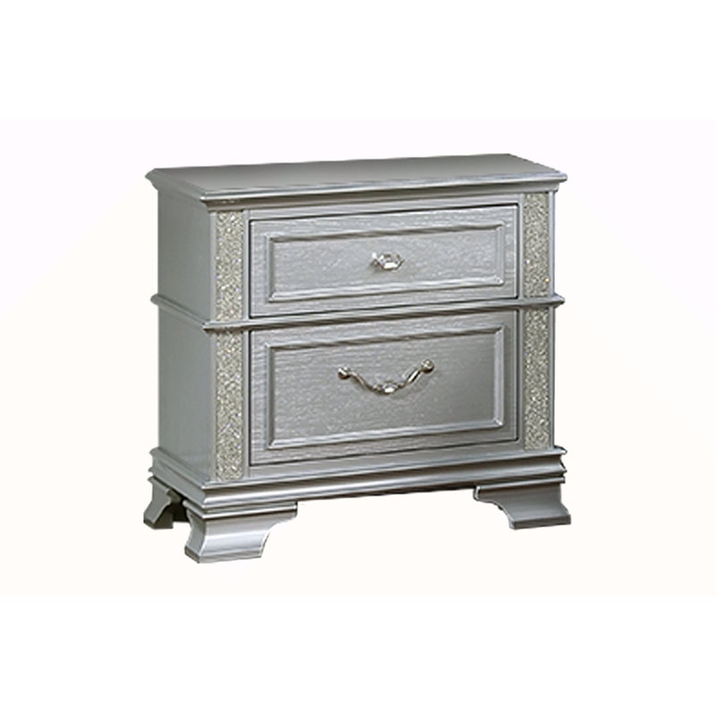Elegance 2-Drawers Nightstand Decorative Glitter Front 1Pc Bedside Table Bedroom
