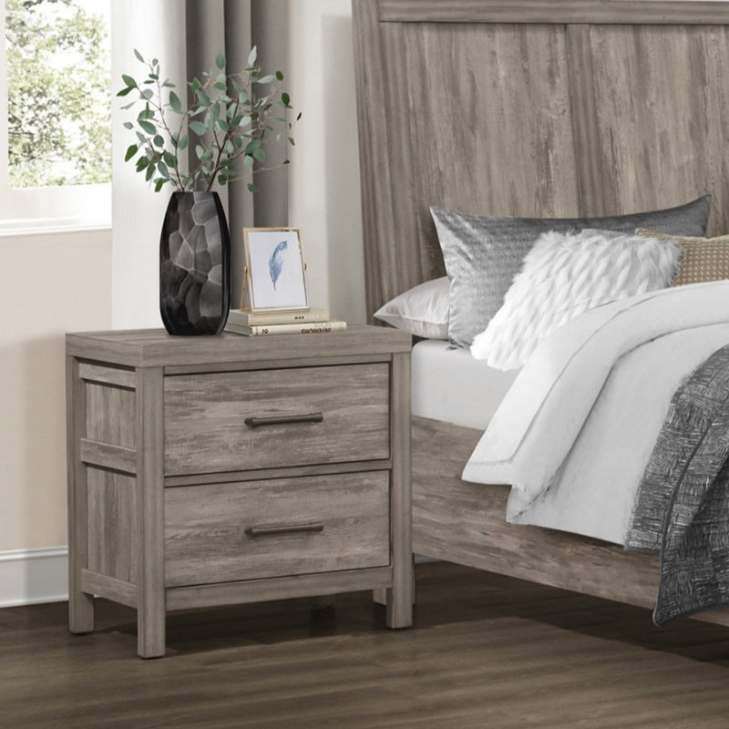 Table de chevet 1 pièce de style rustique avec 2 tiroirs en mélamine de qualité supérieure patinée