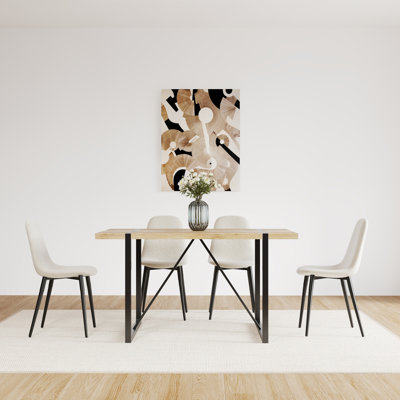 Ensemble de 4 tables de salle à manger en bois aggloméré de 55 po et 4 chaises de salle à manger modernes en bois aggloméré, base et pieds en métal