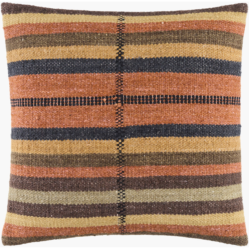 Blanche Accent Pillow Cover, Orange Striped, 18"H x 18"W