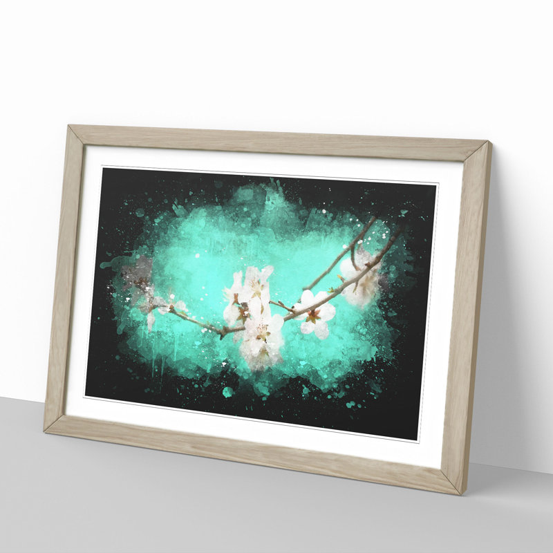 White Cherry Blossom Vol.2 - Picture Frame Graphic Art, 27cm H x 36cm W x 2cm D, Oak Framed