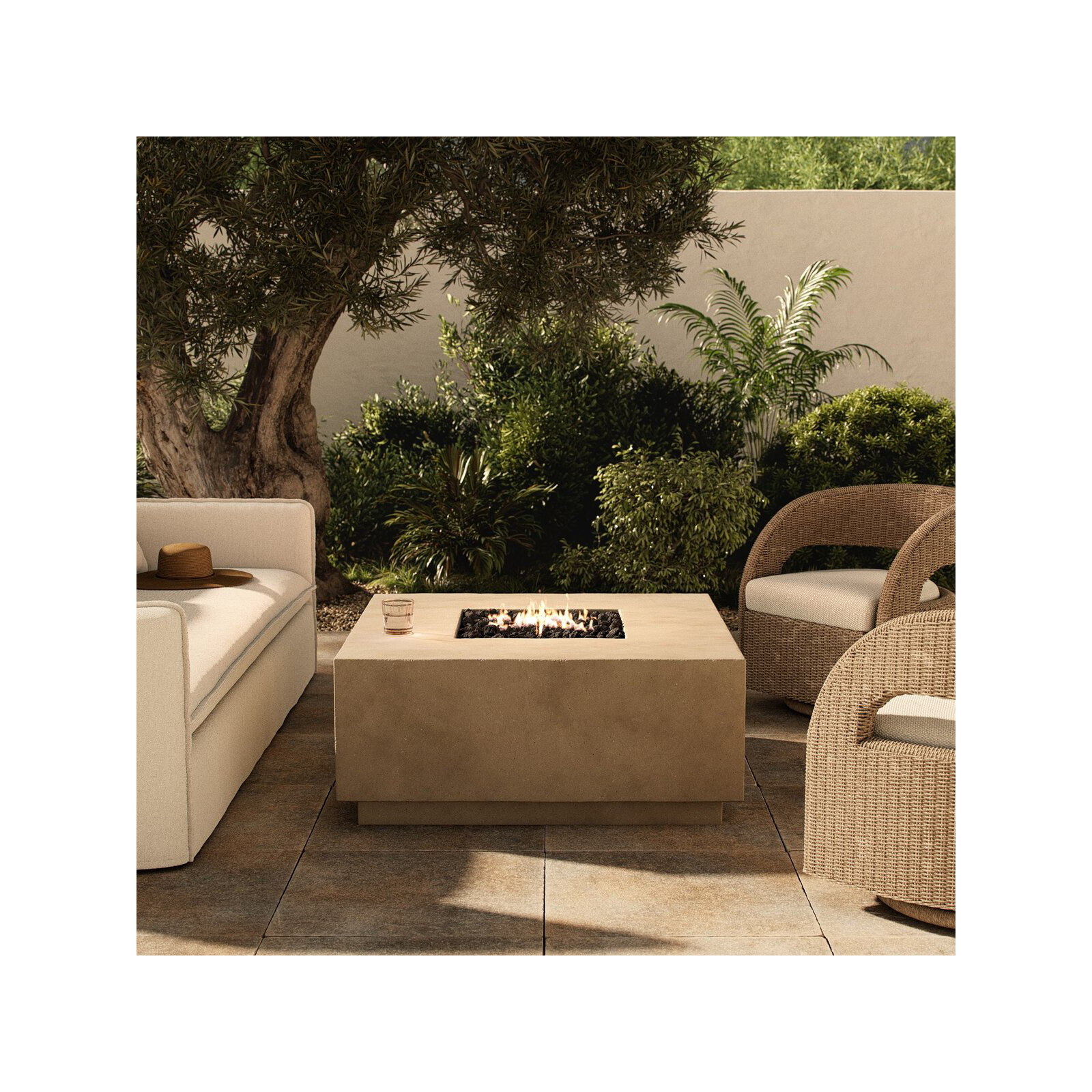 Ella 42" Concrete Propane Outdoor Fire Pit Table, Natural Concrete