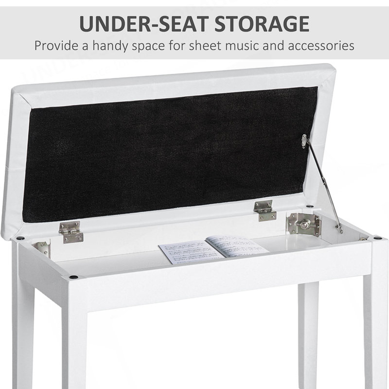 Duet Piano Bench With Tufted Faux Leather Seat And Lightweight Wooden Frame For Comfortable Dual Seating., White