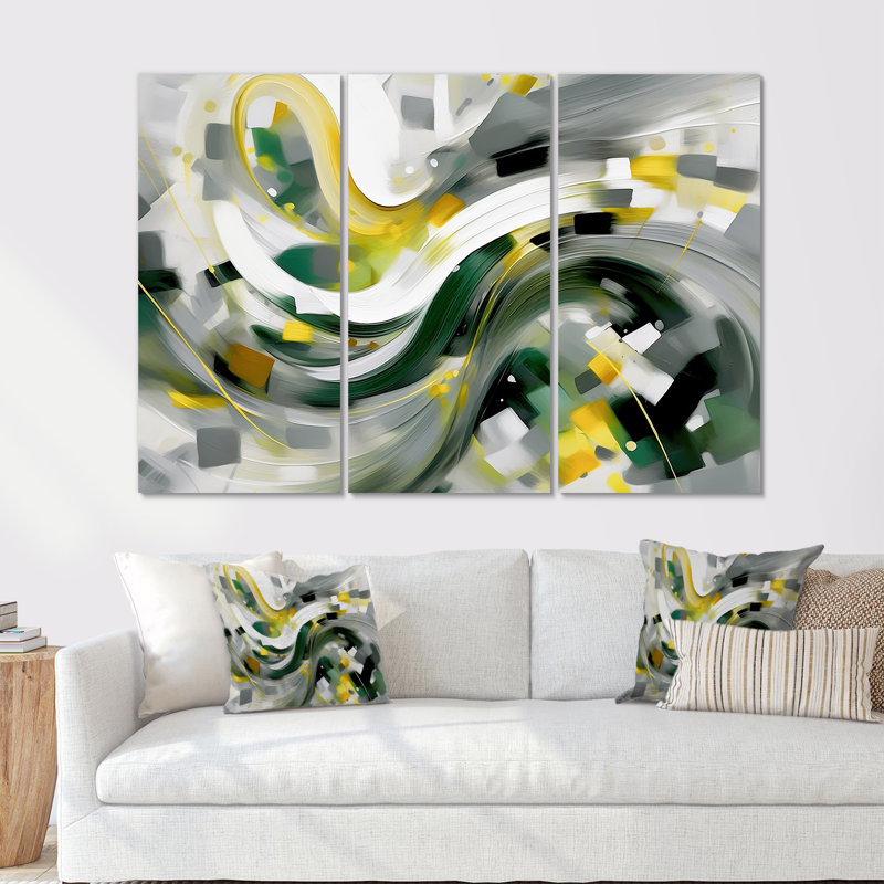 Dynamic Waveforms I - Ensemble de décorations murales scandinaves, Toile tendue, H 40 po x l 60 po x P 1 po