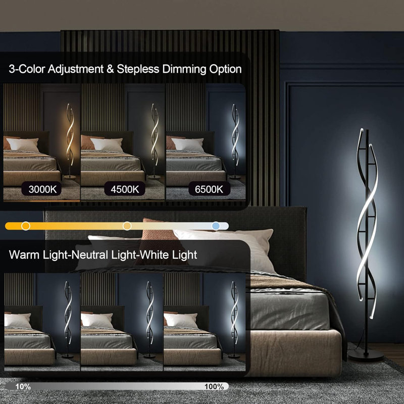 Spiral Modern Floor Lamp with Remote Control, Black