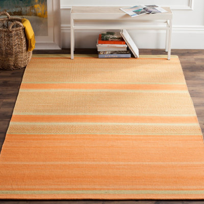 Bennett Hand Woven Flat Weave Wool/Cotton Striped Rug in Orange/Lime