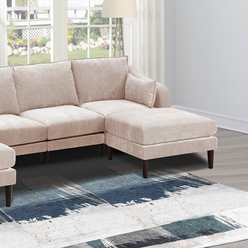 Ensemble de 6 chaises modulaires modulaires avec accoudoirs et fauteuil avec repose-pieds et canapé en U, Suède rose