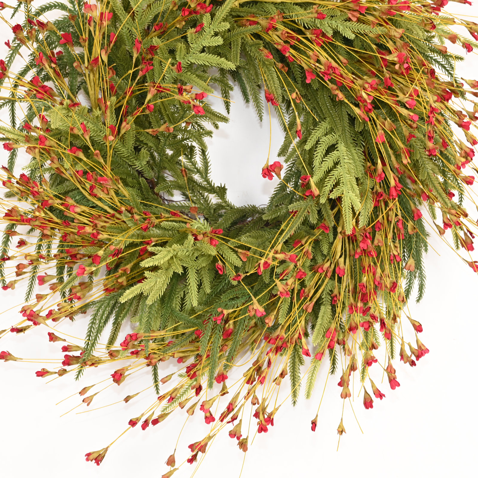 28" Handcrafted Norfolk Pine Thanksgiving Wreath, Red/Green