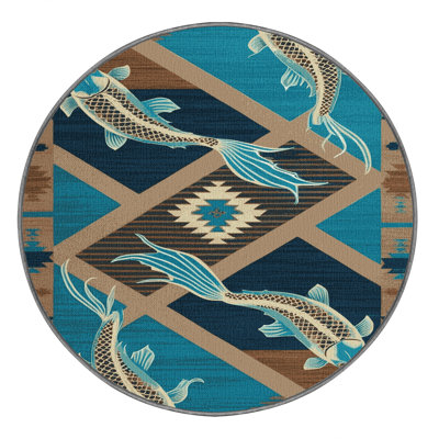 Washable Koi Fish Southwestern Area Rug