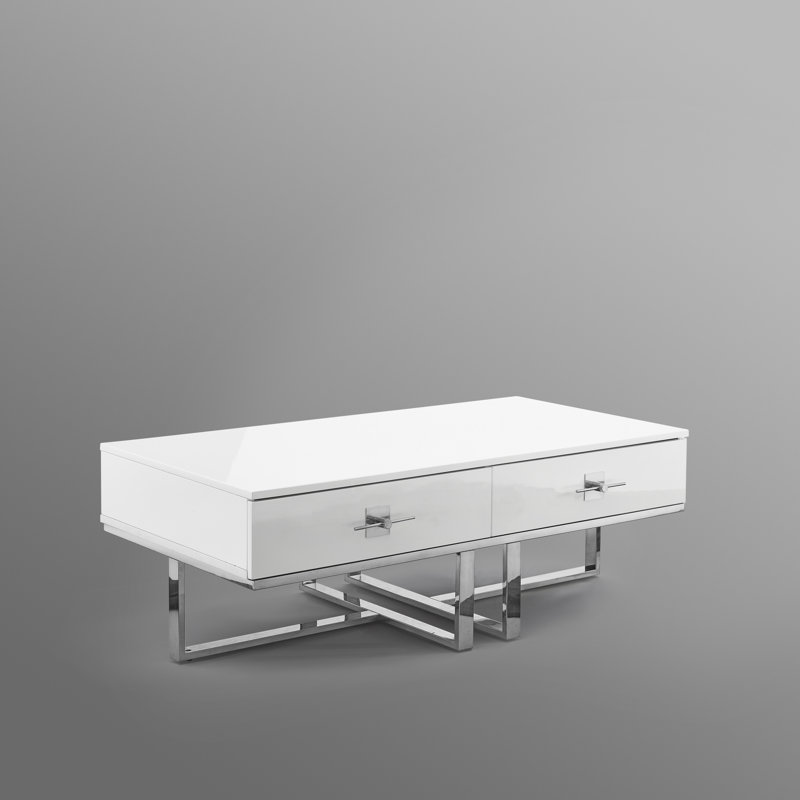 Nicole Miller Plumeria  Coffee Table For Living Room Office, White/Chrome