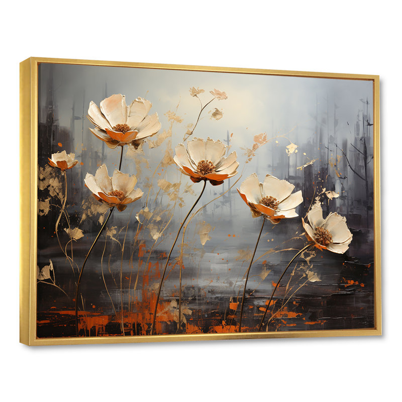 «Moody Flower Meadows I», reproduction sur toile, Cadre flottant doré, 16" H x 32" W