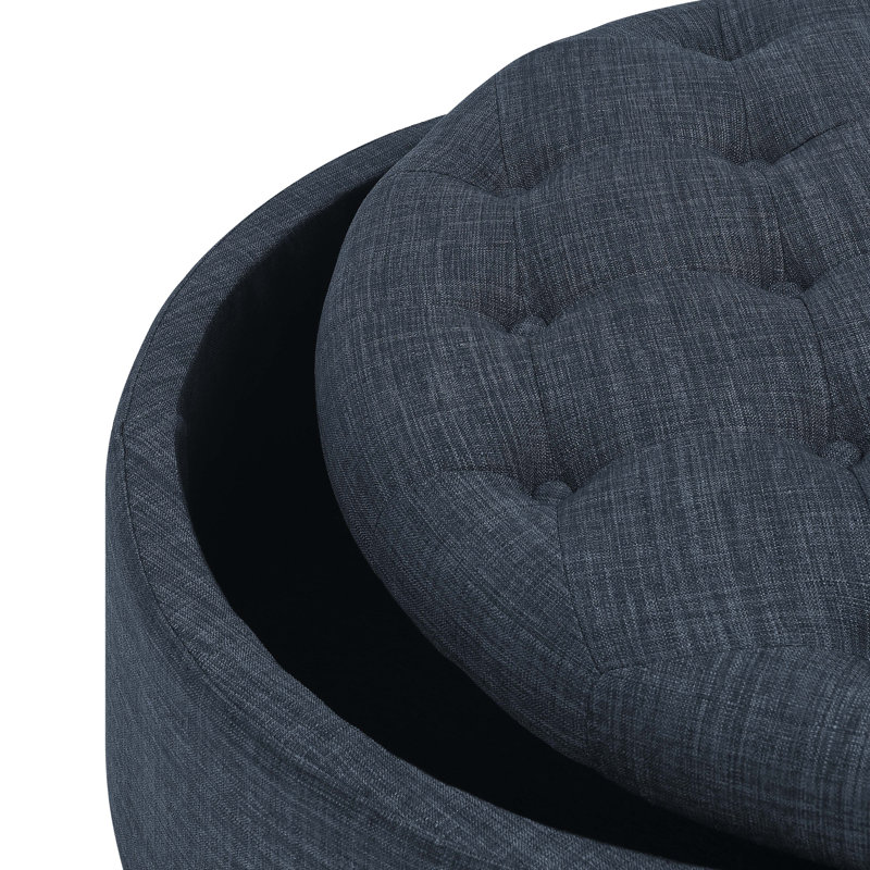 29.9'' Wide Tufted Round Ottoman with Storage, Dark Blue Polyester